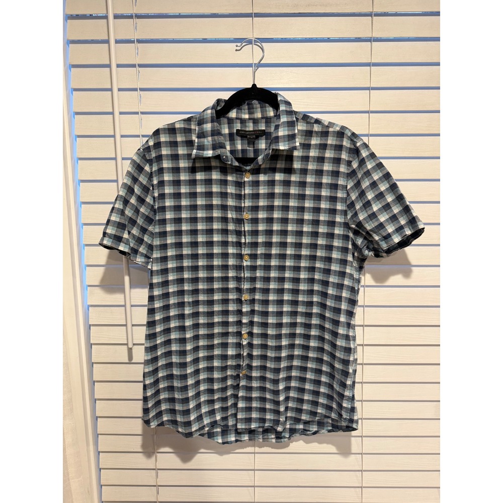 JOHN VARVATOS USA Mens Short‎ Sleeve Plaid Button Down Shirt Size Medium